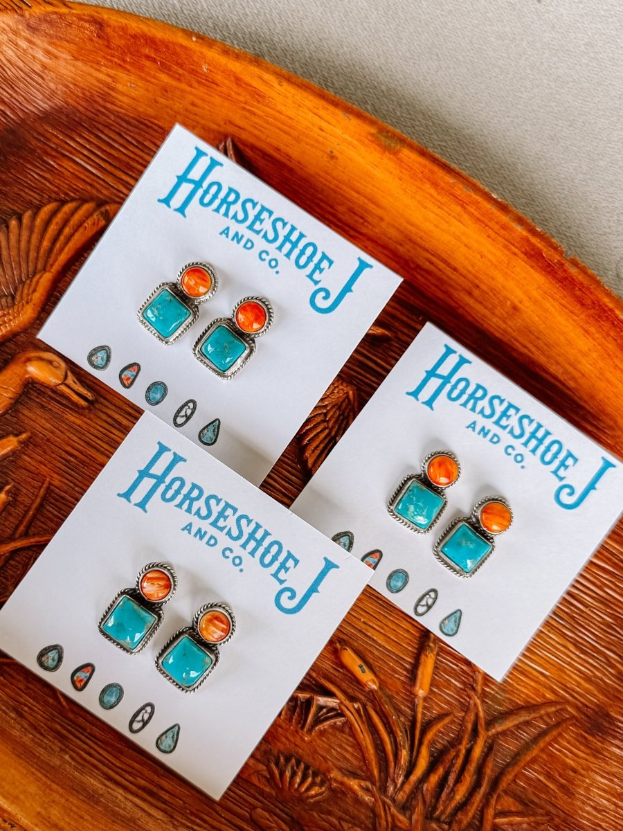 Seadrift Orange Spiny + Turquoise Earrings - Horseshoe J & Co.