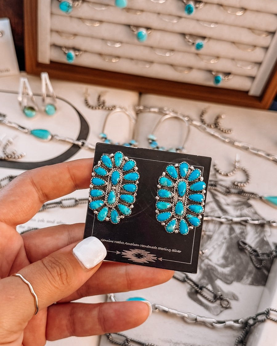 Snook Turquoise Cluster Earrings - Horseshoe J & Co.