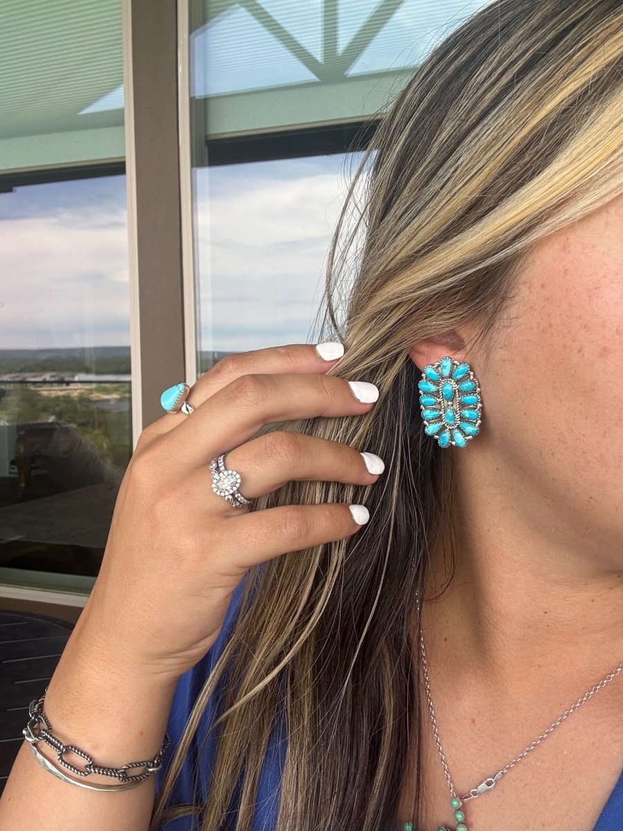 Snook Turquoise Cluster Earrings - Horseshoe J & Co.