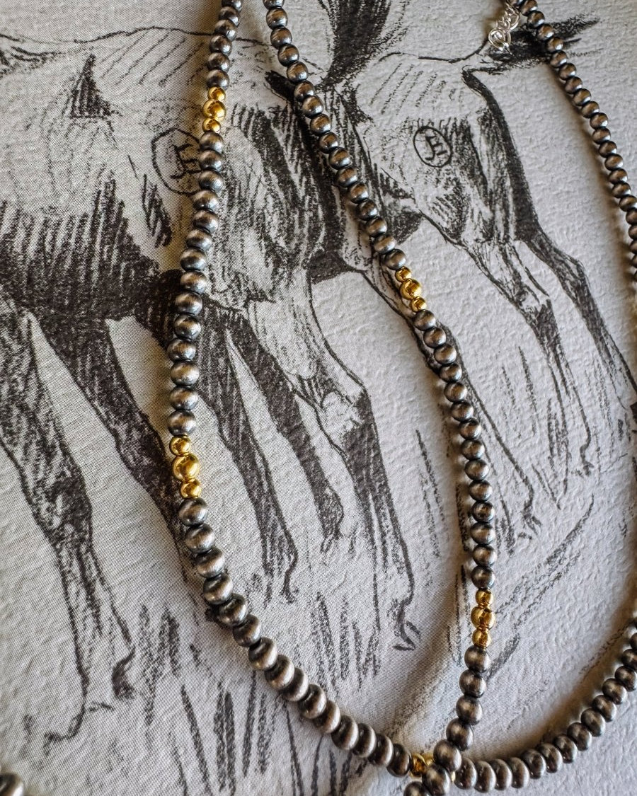 Snyder 2 Tone 4mm Pearl Necklace with Gold Beads - ring - Horseshoe J & Co.