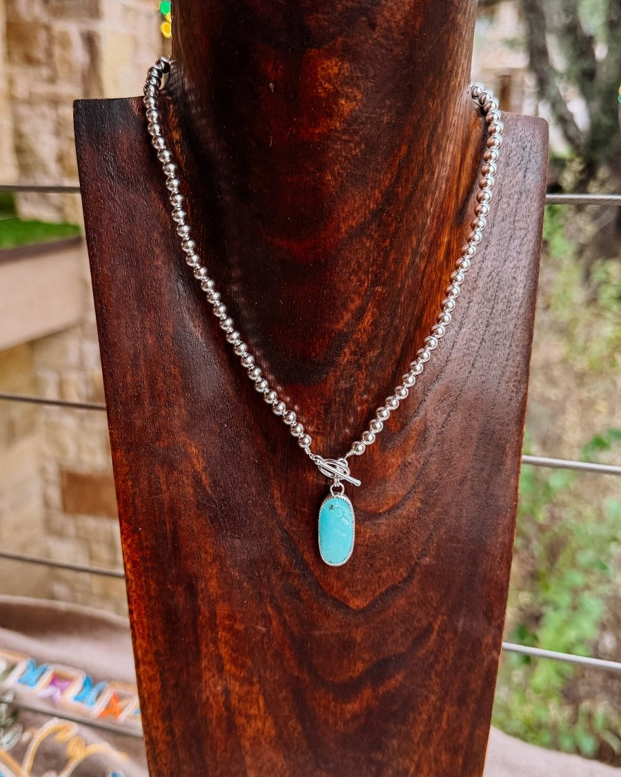 Sterling silver pearl + turquoise toggle Necklace - Horseshoe J & Co.