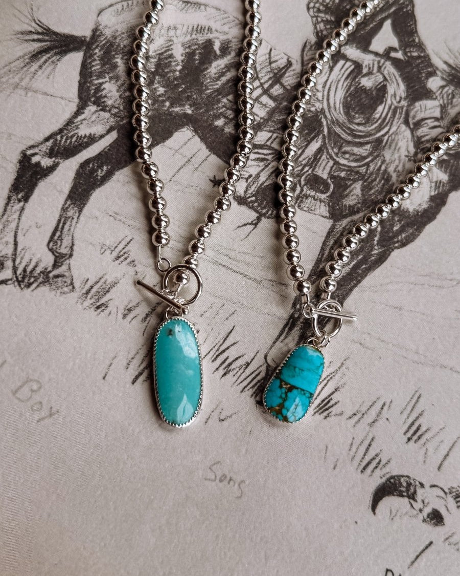 Sterling silver pearl + turquoise toggle Necklace - Horseshoe J & Co.