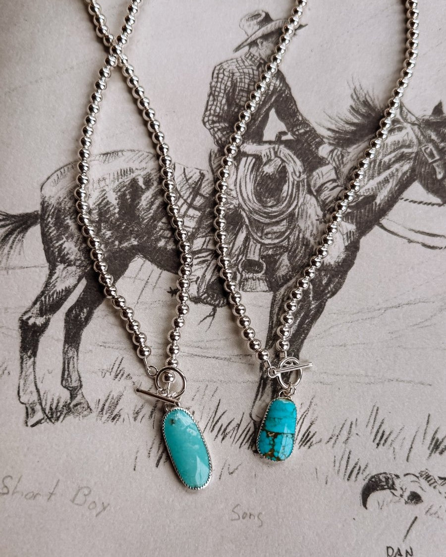 Sterling silver pearl + turquoise toggle Necklace - Horseshoe J & Co.