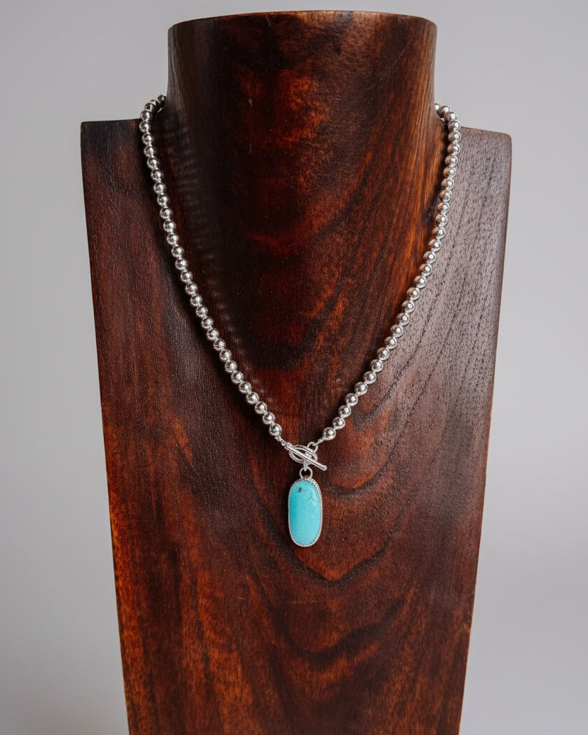 Sterling silver pearl + turquoise toggle Necklace - Wooten's