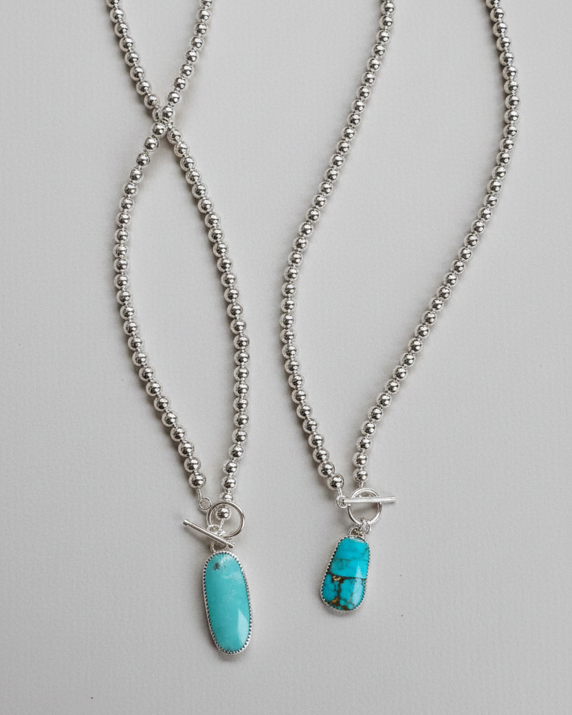 Sterling silver pearl + turquoise toggle Necklace - Wooten's