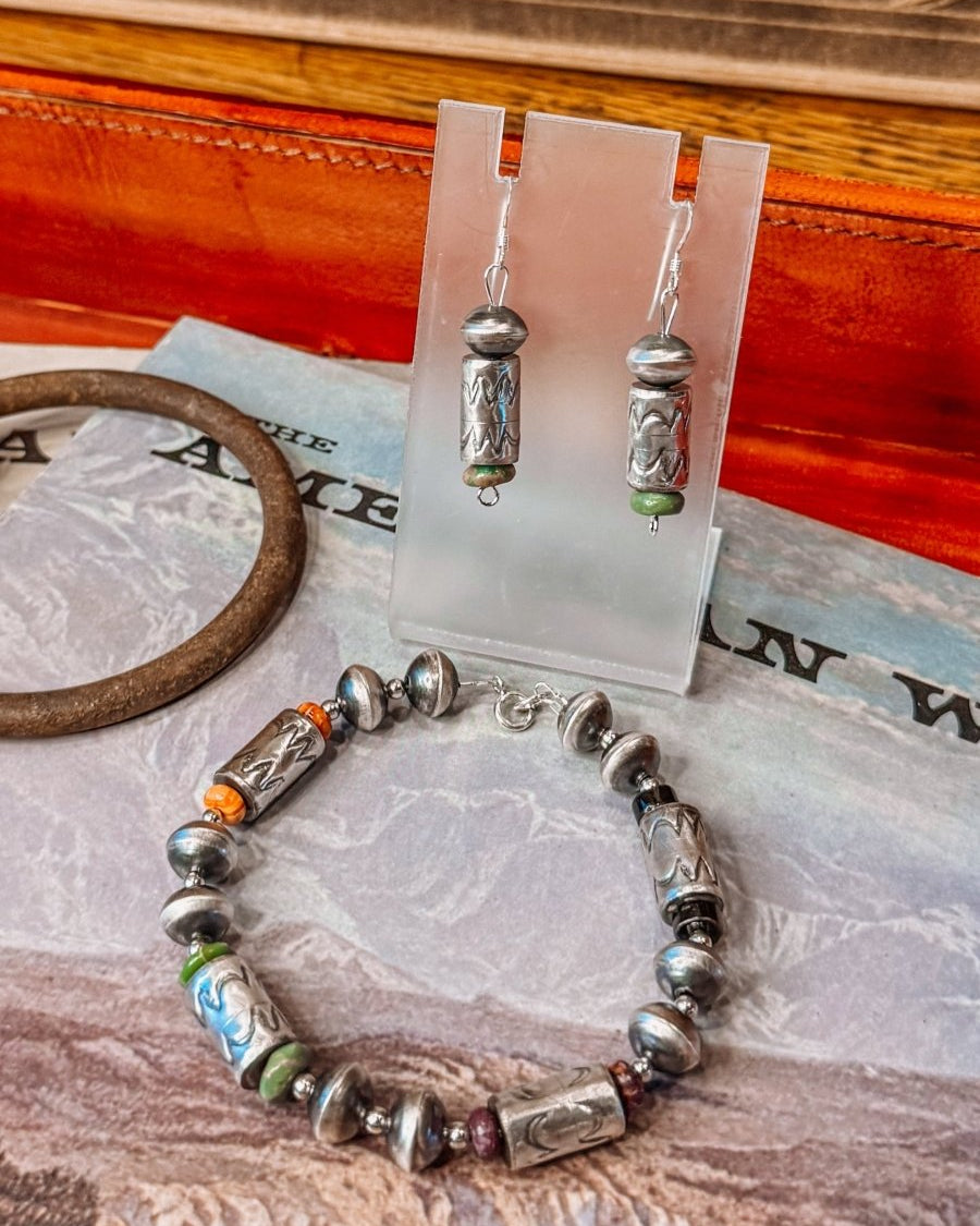Stinnett Navajo Pearl & Stone Bracelets + Earrings Set - Horseshoe J & Co.