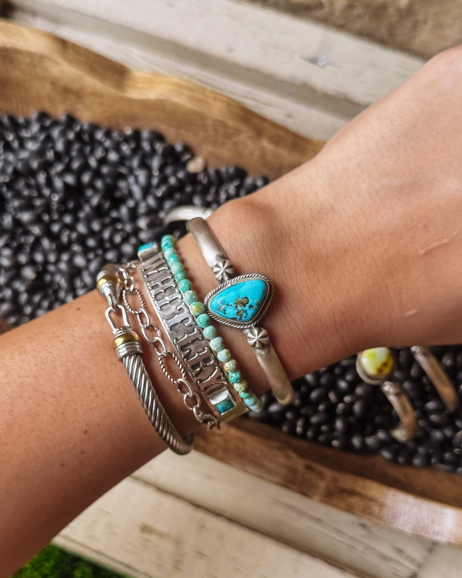 Tahoka Cuff - Golden Hills/Kingman Turquoise/Palomino - Horseshoe J & Co.
