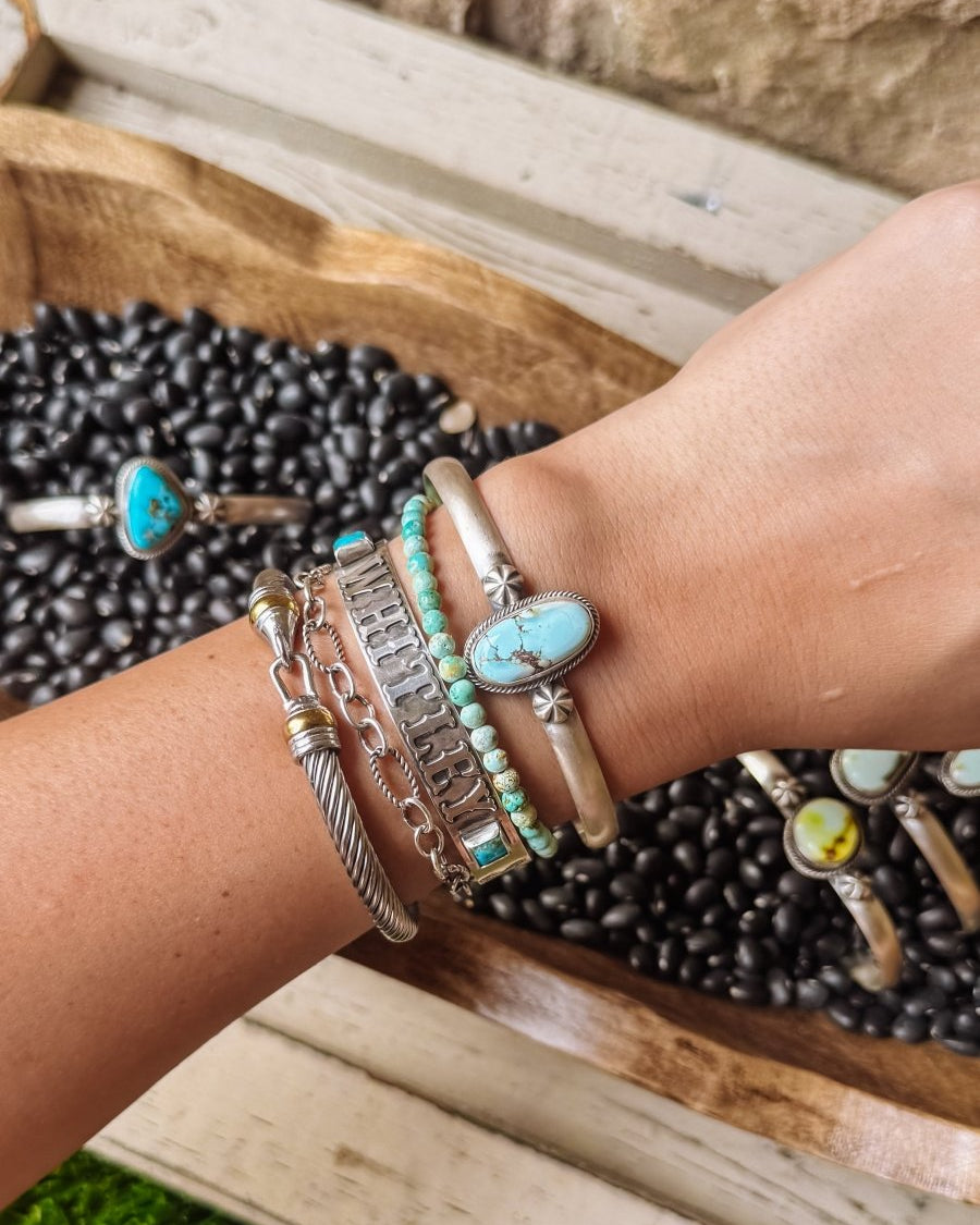 Tahoka Cuff - Golden Hills/Kingman Turquoise/Palomino - Horseshoe J & Co.