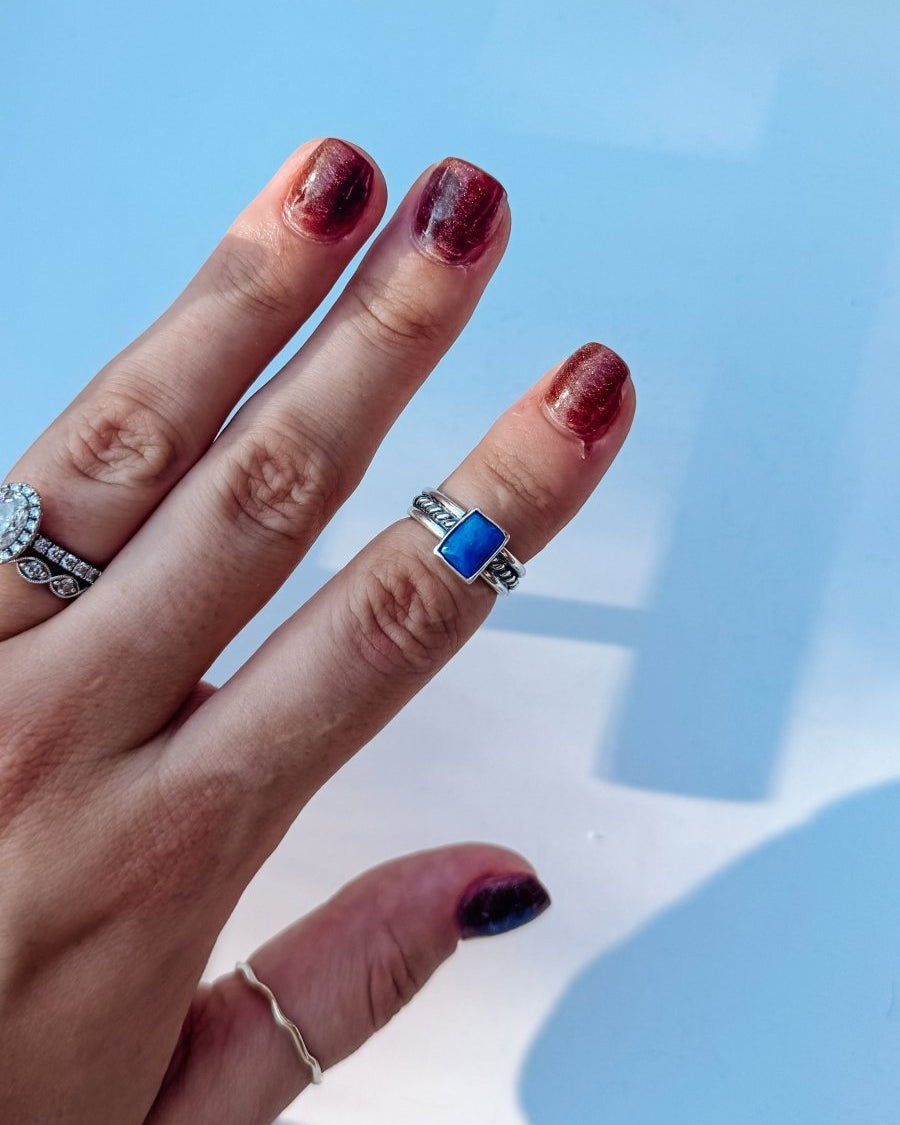 Temple Rectangle Blue Lapis Ring - Horseshoe J & Co.