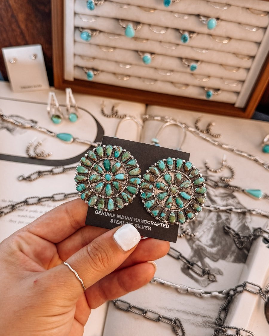 The Pine Turquoise Cluster Earrings - Horseshoe J & Co.