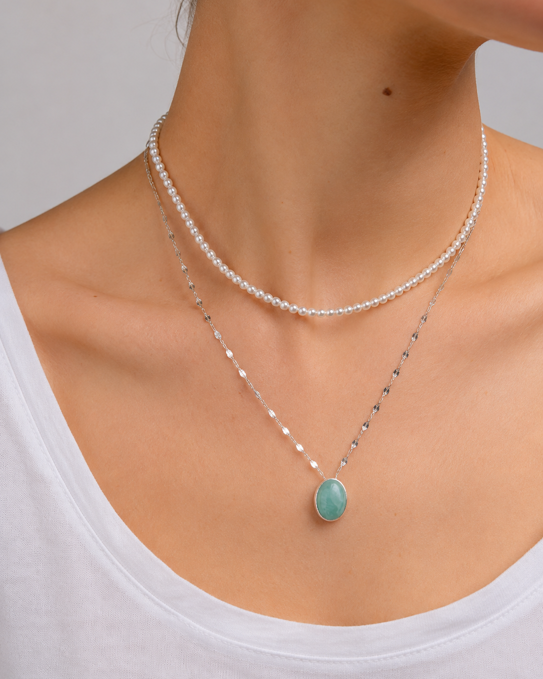 Tolar 2 Strand Freshwater Pearl and Larimar Necklace - Wooten's