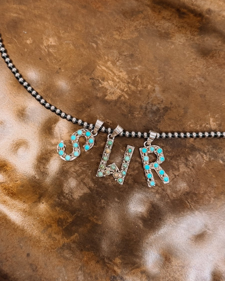 Turquoise Initial Pendant - Horseshoe J & Co.
