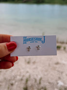 9mm Ribbon Cross Stud Earrings - Horseshoe J & Co.