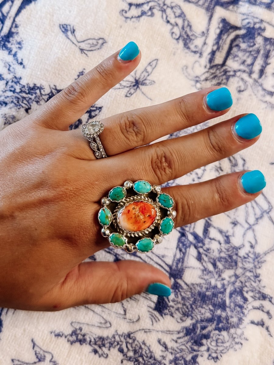 Aledo Spiny Oyster + Turquoise Cluster Ring - ring - Horseshoe J & Co.