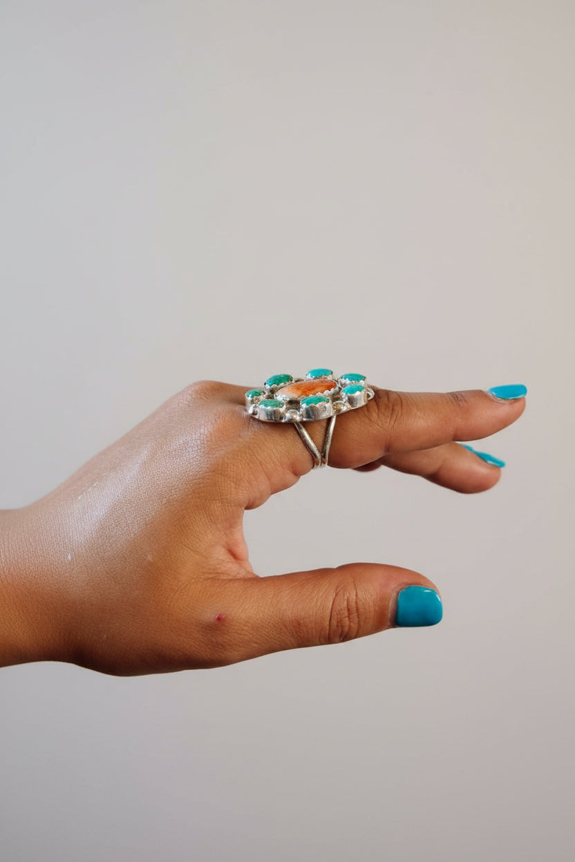 Aledo Spiny Oyster + Turquoise Cluster Ring - ring - Wooten's