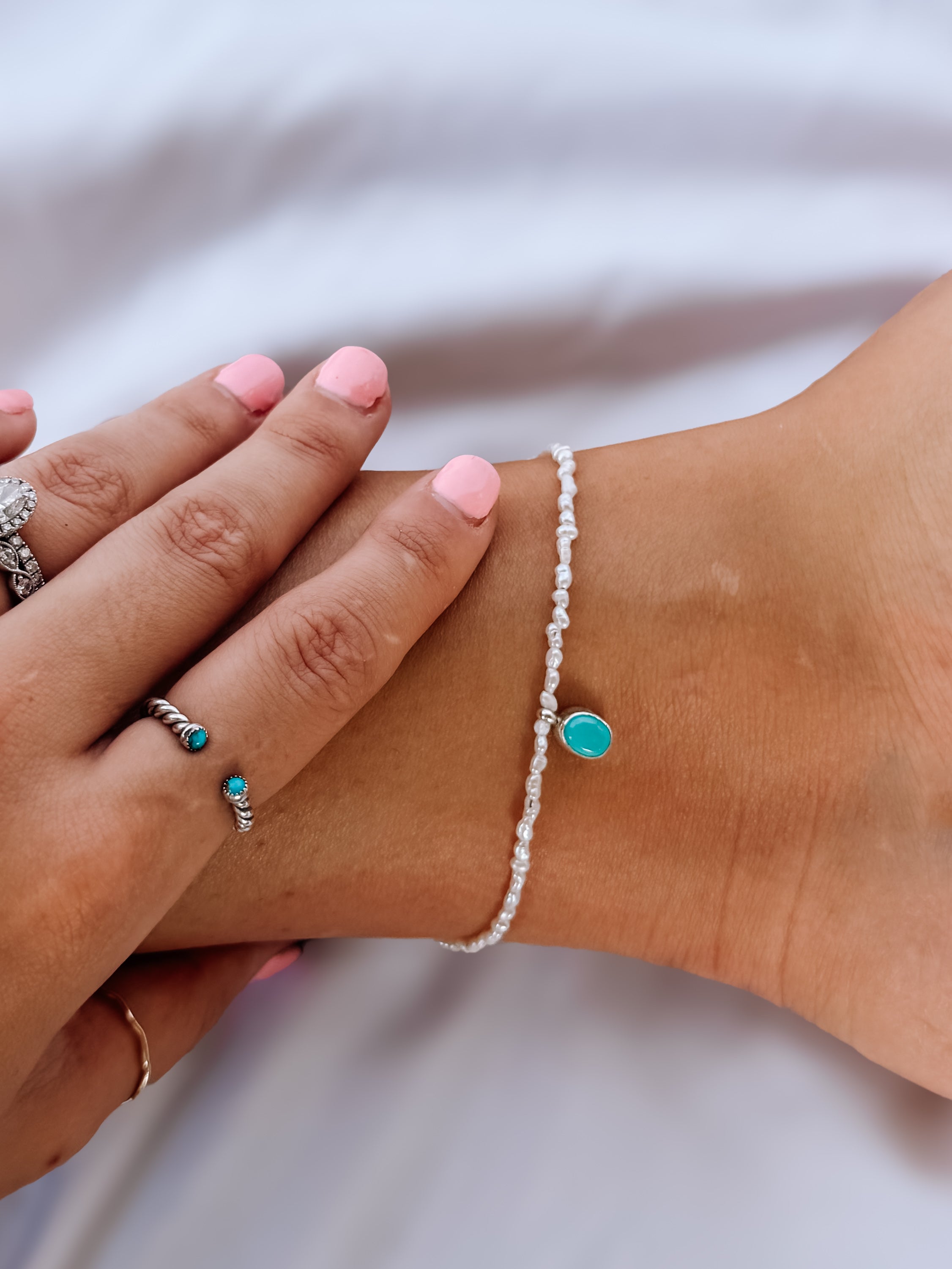 Bonifay Freshwater Pearl Anklet with Turquoise Charm - Wooten's