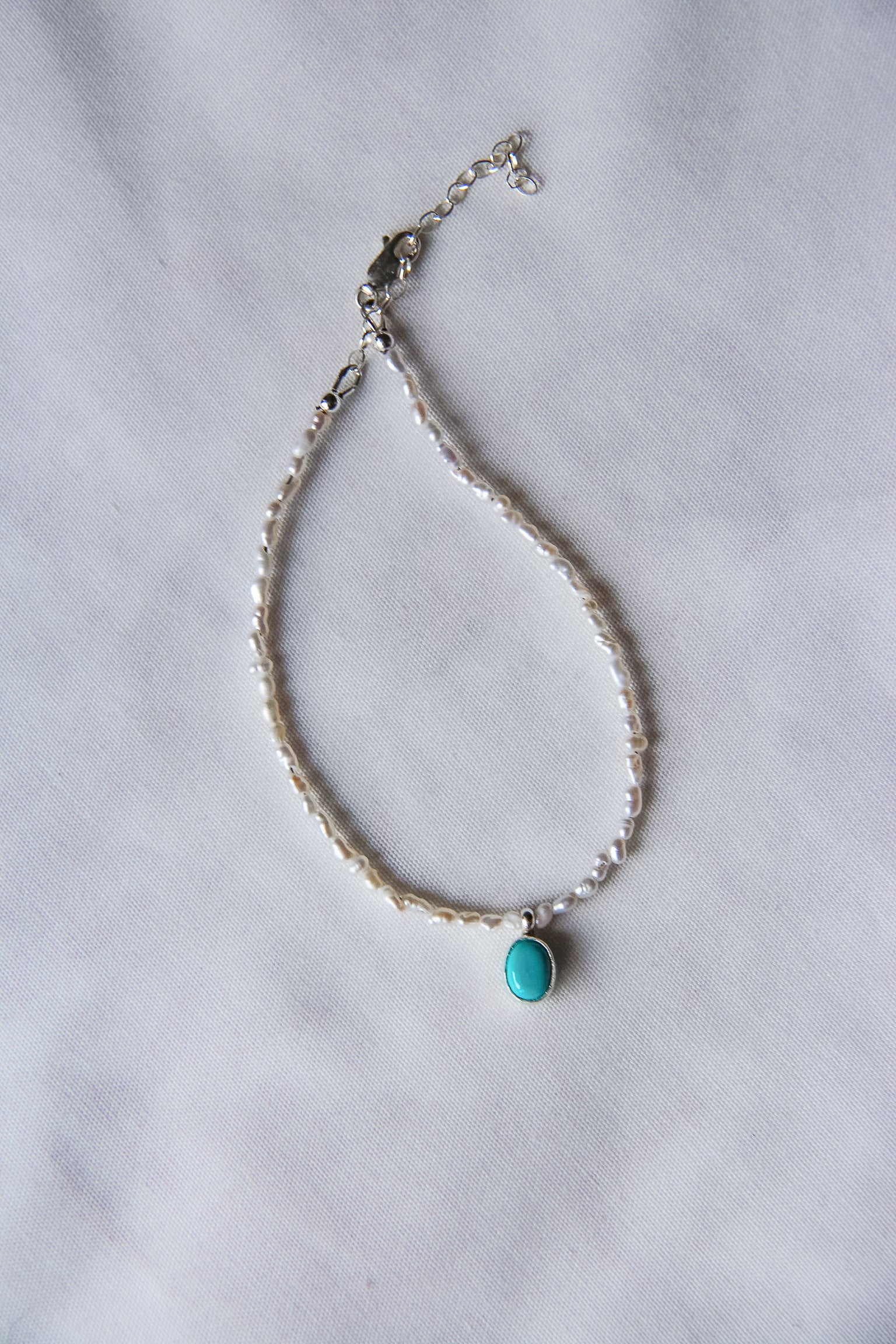 Bonifay Freshwater Pearl Anklet with Turquoise Charm - Wooten's
