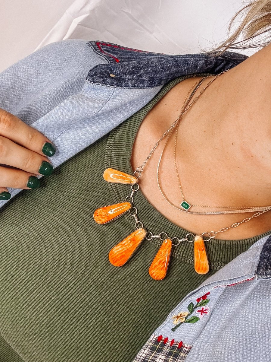Burlington Orange Spiny Necklace + Earring Set - Horseshoe J & Co.