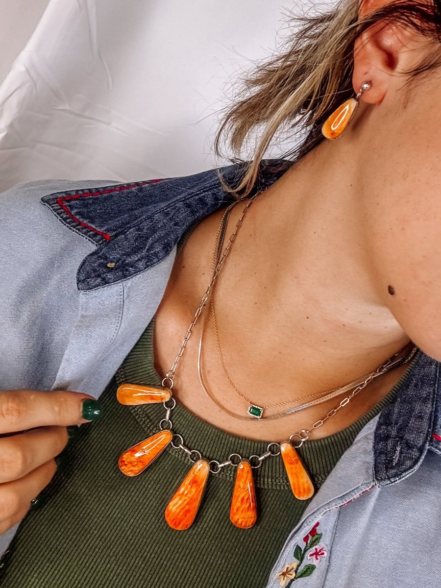 Burlington Orange Spiny Necklace + Earring Set - Horseshoe J & Co.