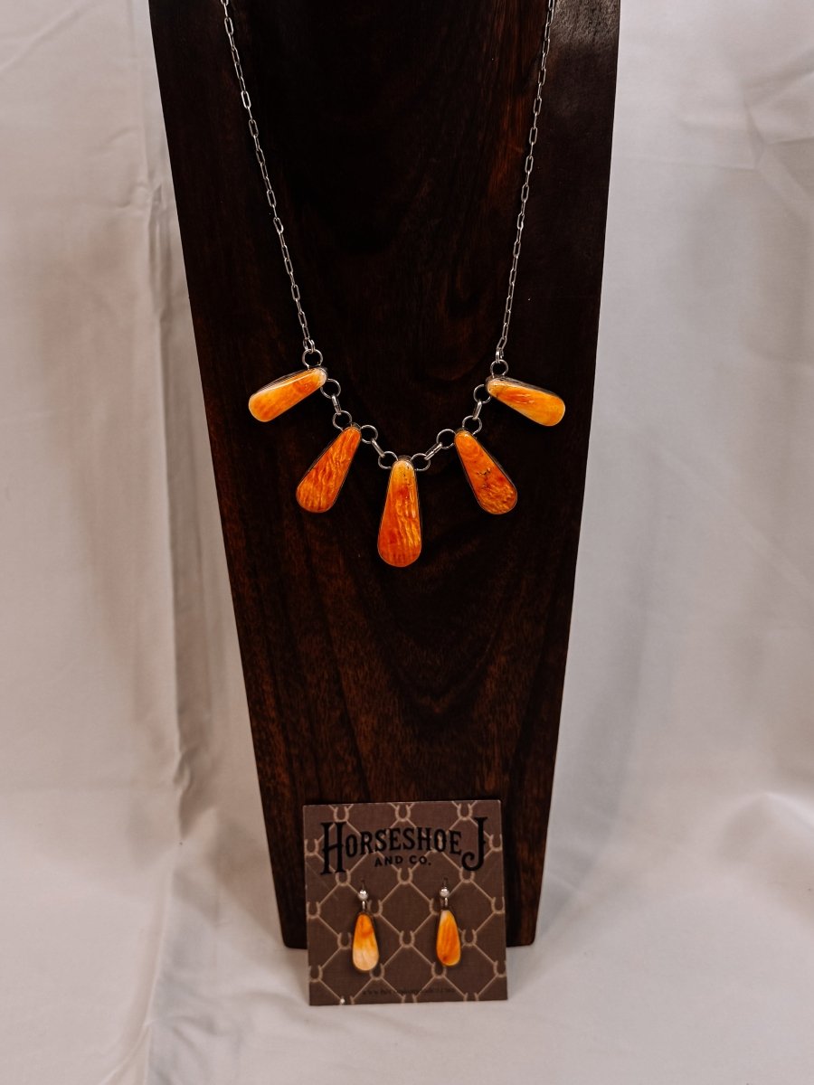 Burlington Orange Spiny Necklace + Earring Set - Horseshoe J & Co.