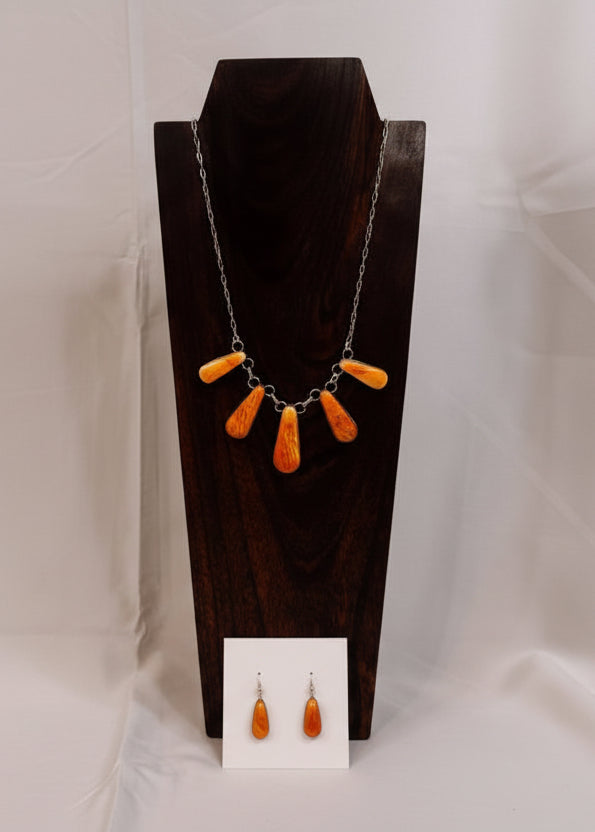 Burlington Orange Spiny Necklace + Earring Set - Wooten's