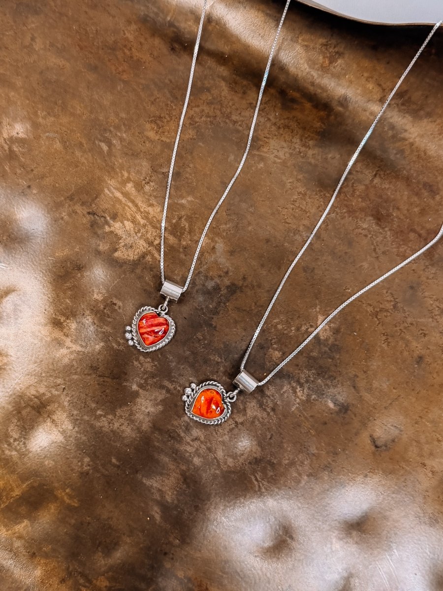 Calhoun Orange Spiny Oyster Heart Necklace - Horseshoe J & Co.