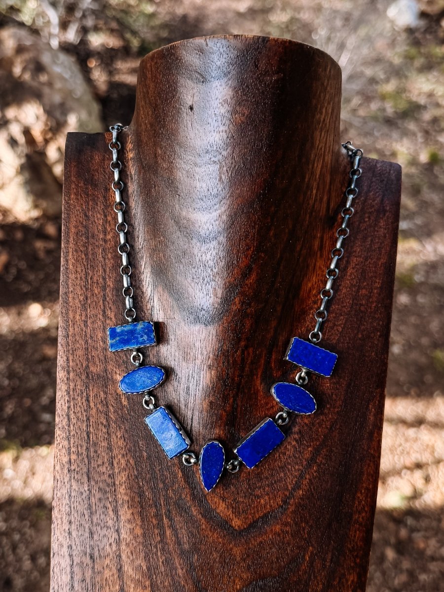 Clemenceau Blue Lapis 7 Stone Necklace - Horseshoe J & Co.