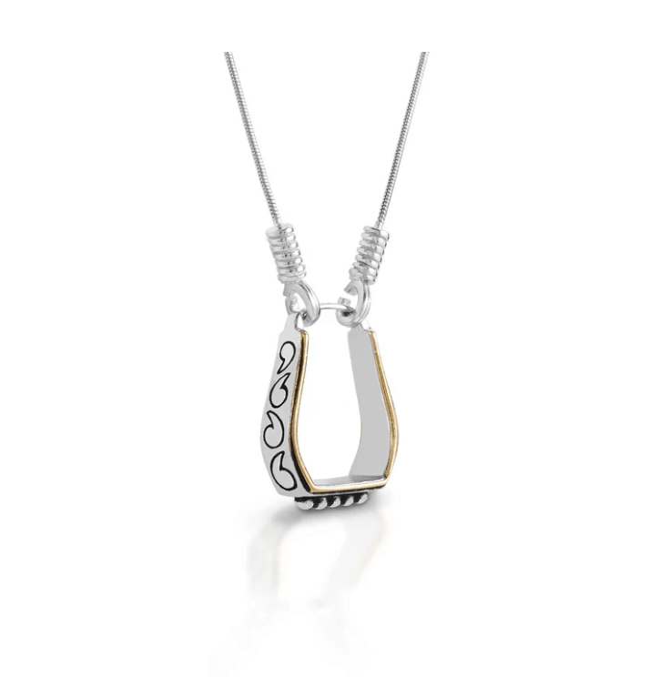 Cowgirl Luxe Engraved Two - Tone Stirrup Necklace - Wooten's