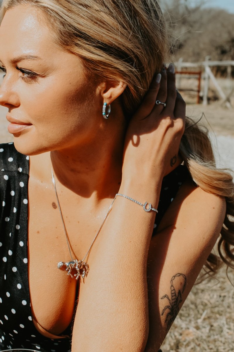 Cowgirl Luxe Sleeping Beauty & Clear CZ Hoop Earrings - Wooten's