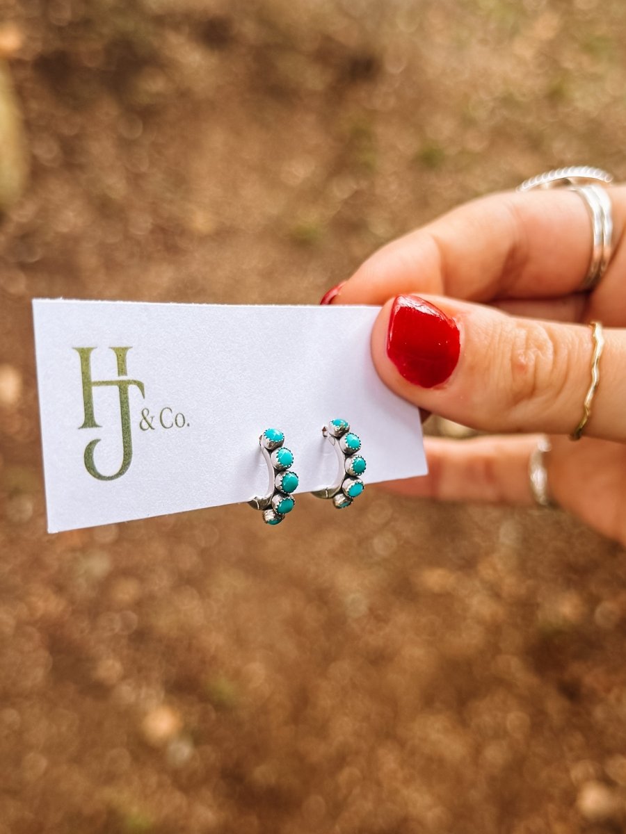 Cowlic Turquoise Huggie Hoop Earrings - Horseshoe J & Co.