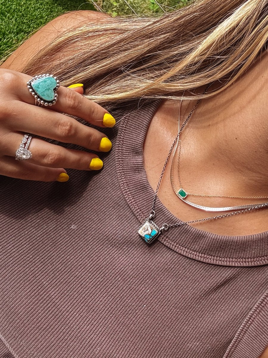 Damon White Buffalo Square Necklace - Horseshoe J & Co.