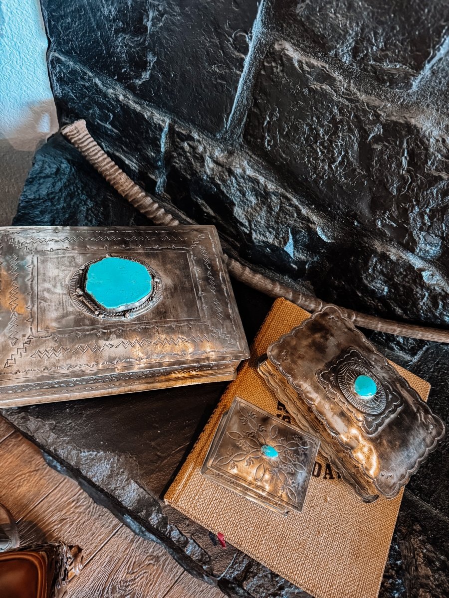 Ellis Stamped Box With Turquoise - Wooten's