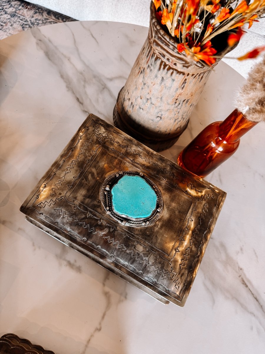 Ellis Stamped Box With Turquoise - Wooten's