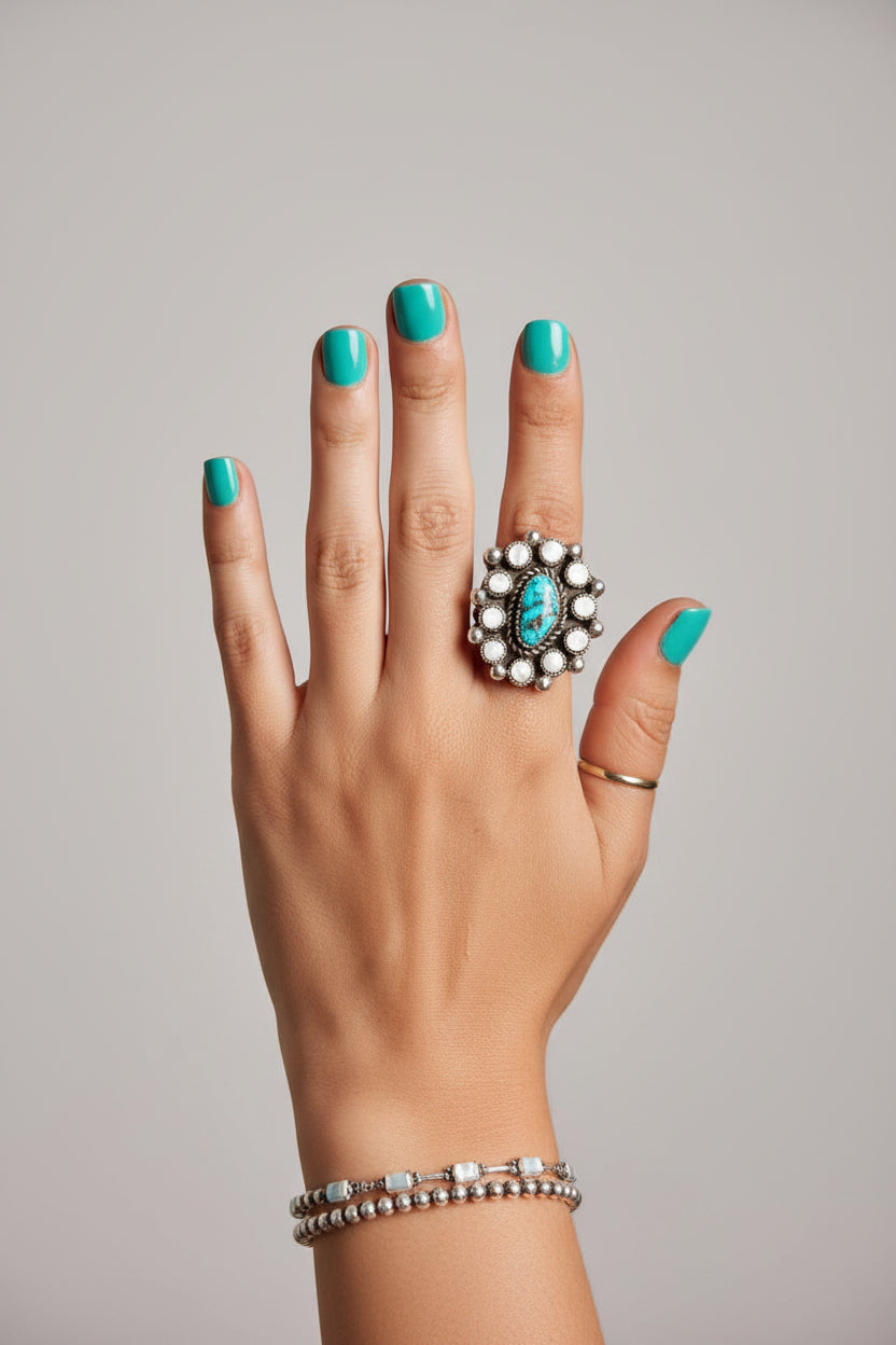 Far Away Places MOP + Turquoise Adjustable Ring - Horseshoe J & Co.