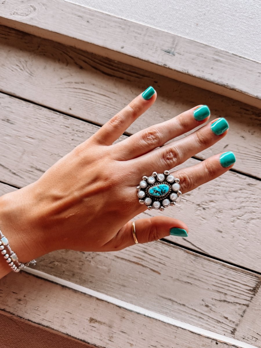 Far Away Places MOP + Turquoise Adjustable Ring - Wooten's