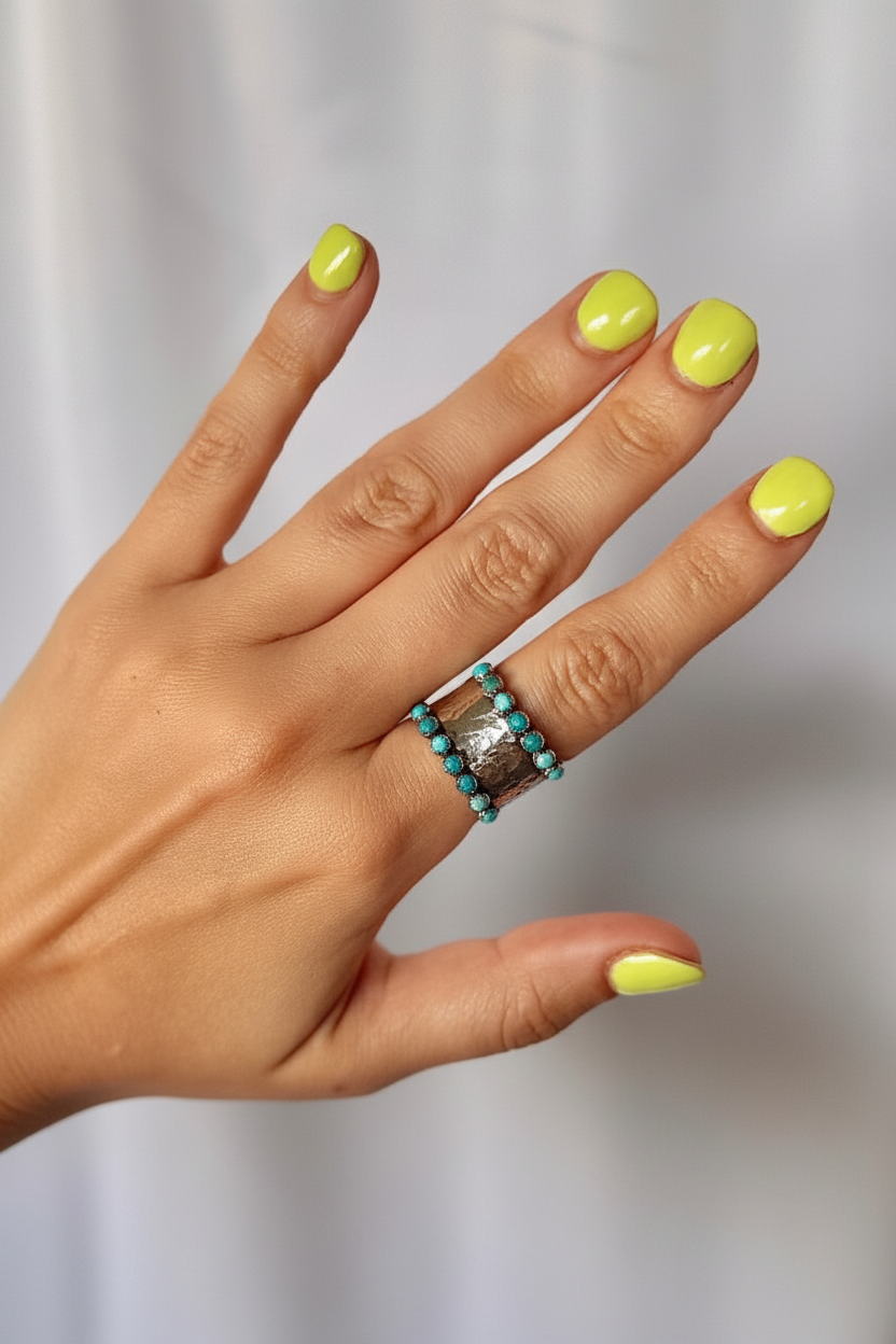 Farson Turquoise Hammered Ring - Wooten's