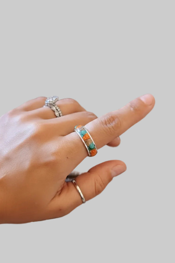 Folksy Multi - Stone Inlay Ring - Wooten's