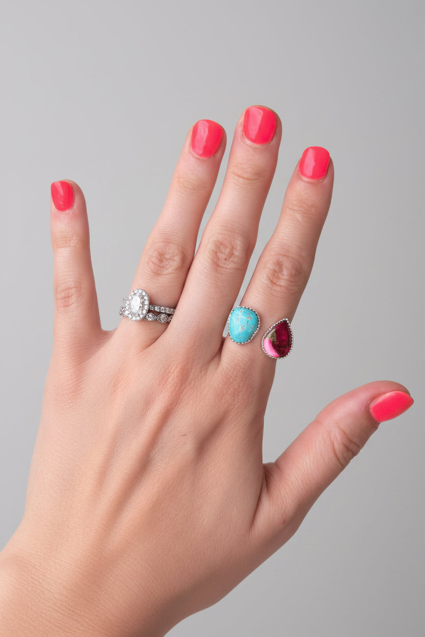 Fort Rock Rose Dahlia + Turquoise Open Ring - Wooten's