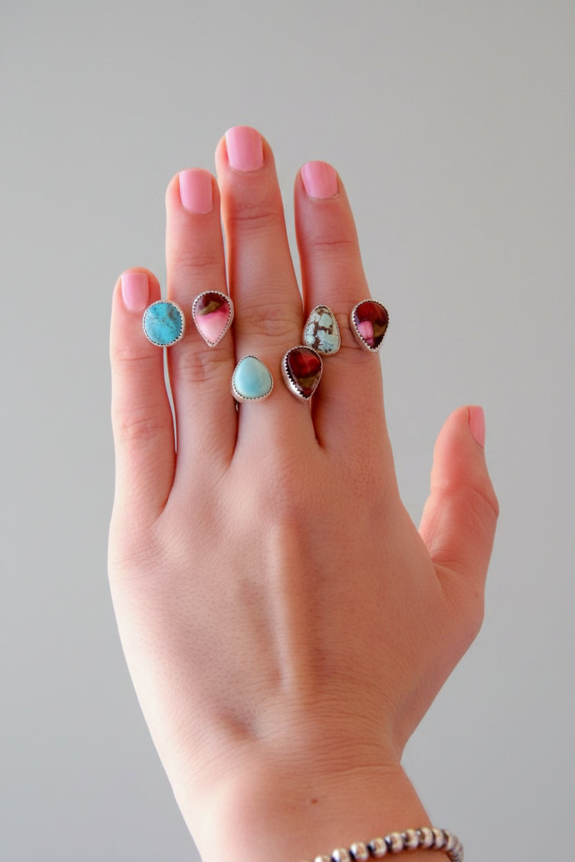 Fort Rock Rose Dahlia + Turquoise Open Ring - Wooten's