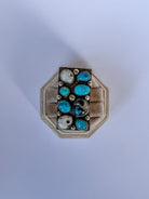 Harley Adjustable Turquoise + White Buffalo Cluster Ring - Wooten's