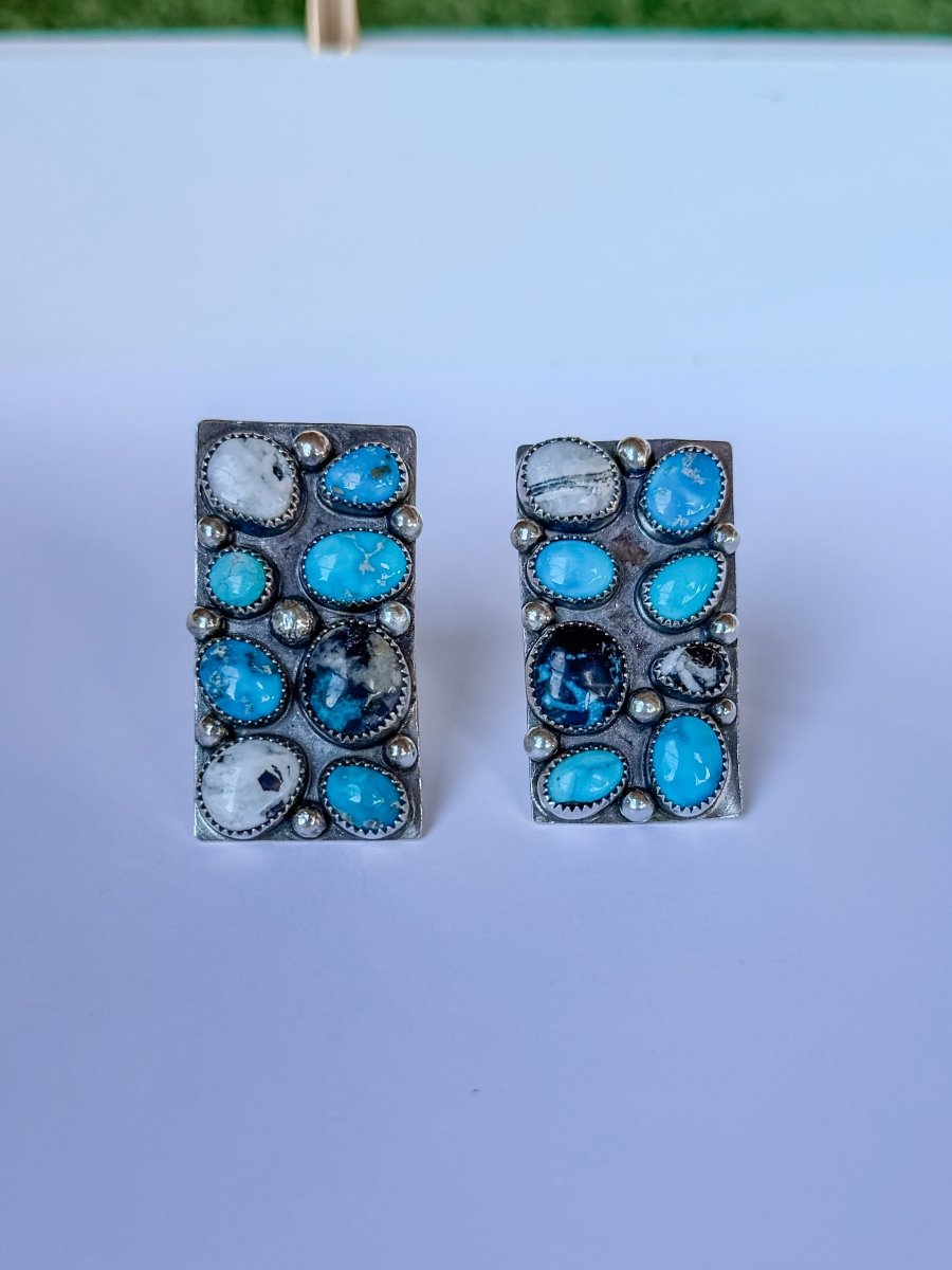 Harley Adjustable Turquoise + White Buffalo Cluster Ring - Wooten's