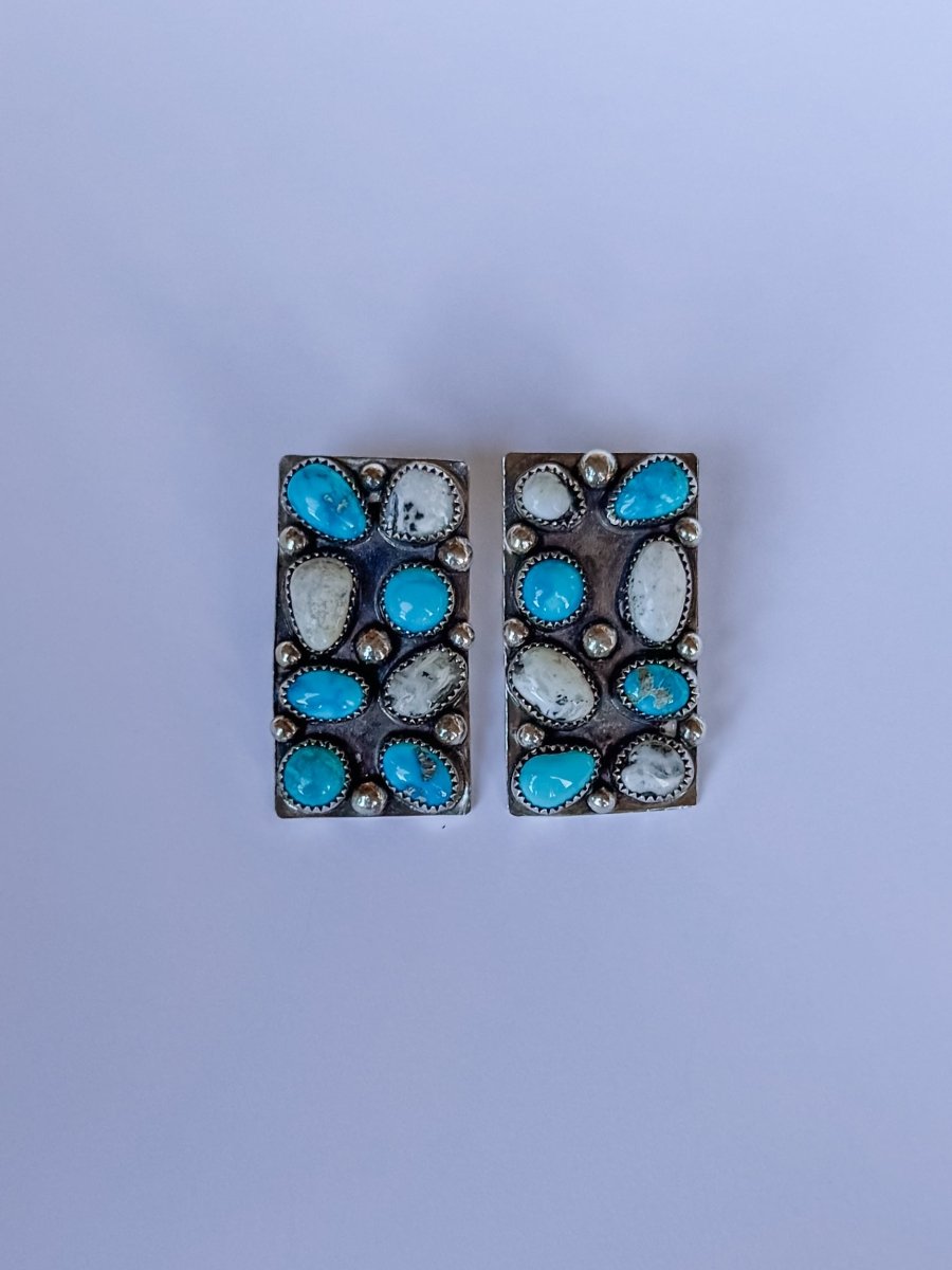 Harley Turquoise + White Buffalo Cluster Earrings - Wooten's