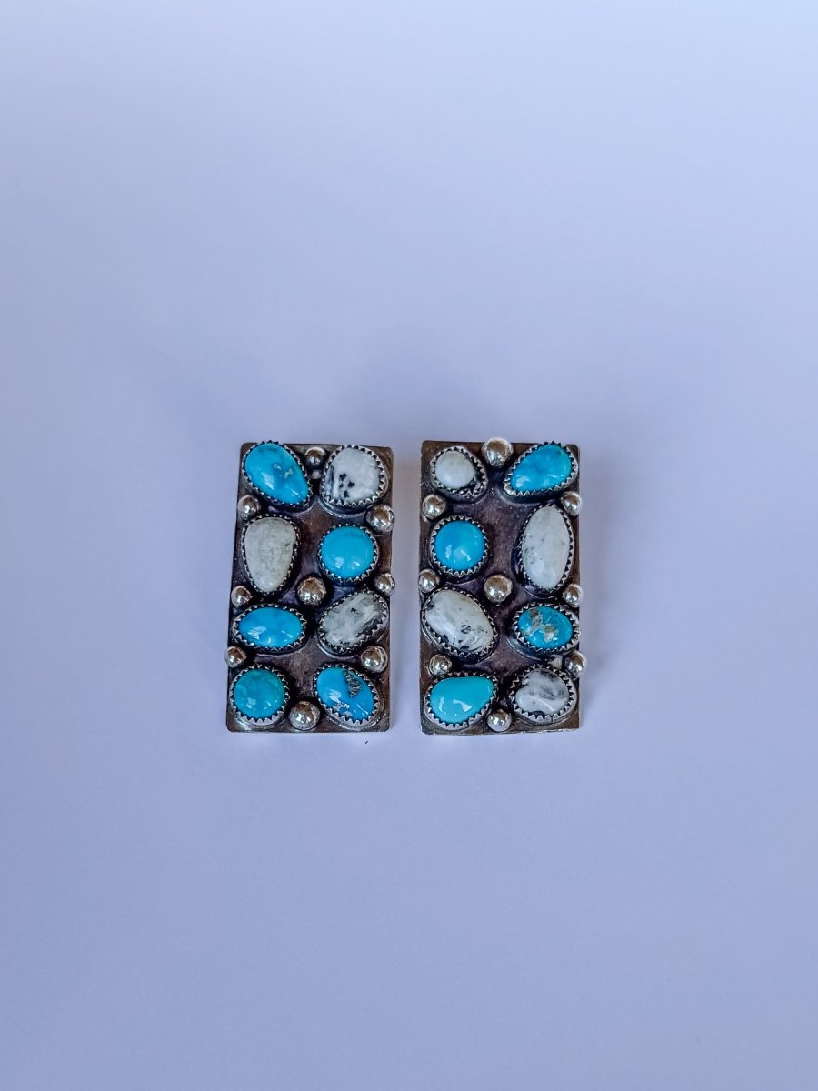Harley Turquoise + White Buffalo Cluster Earrings - Wooten's