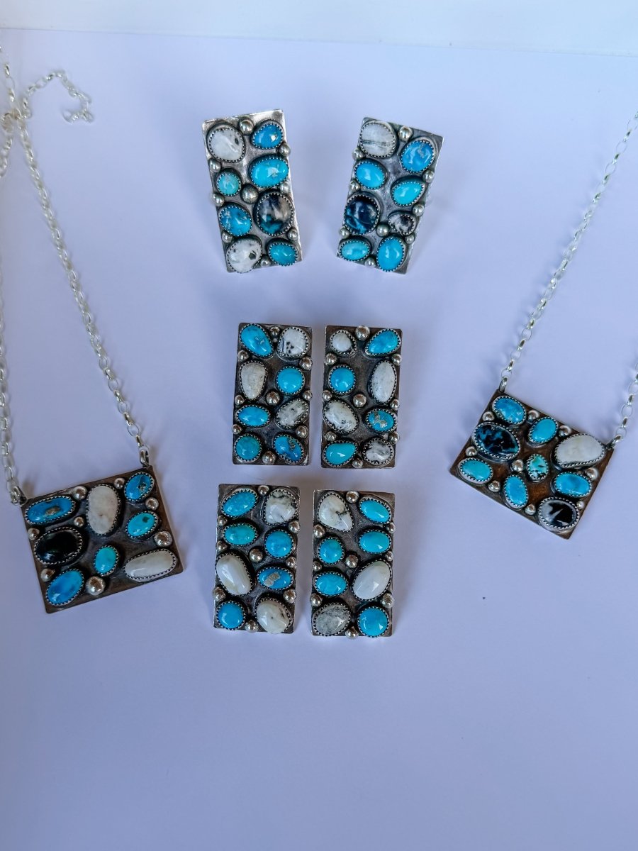 Harley Turquoise + White Buffalo Cluster Earrings - Wooten's