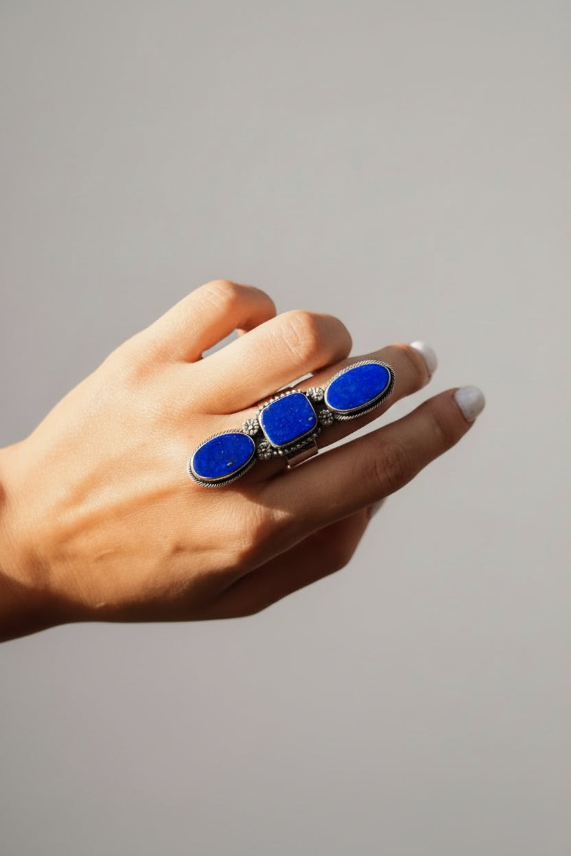 Heber Blue Lapis 3 Stone Adjustable Ring - Wooten's