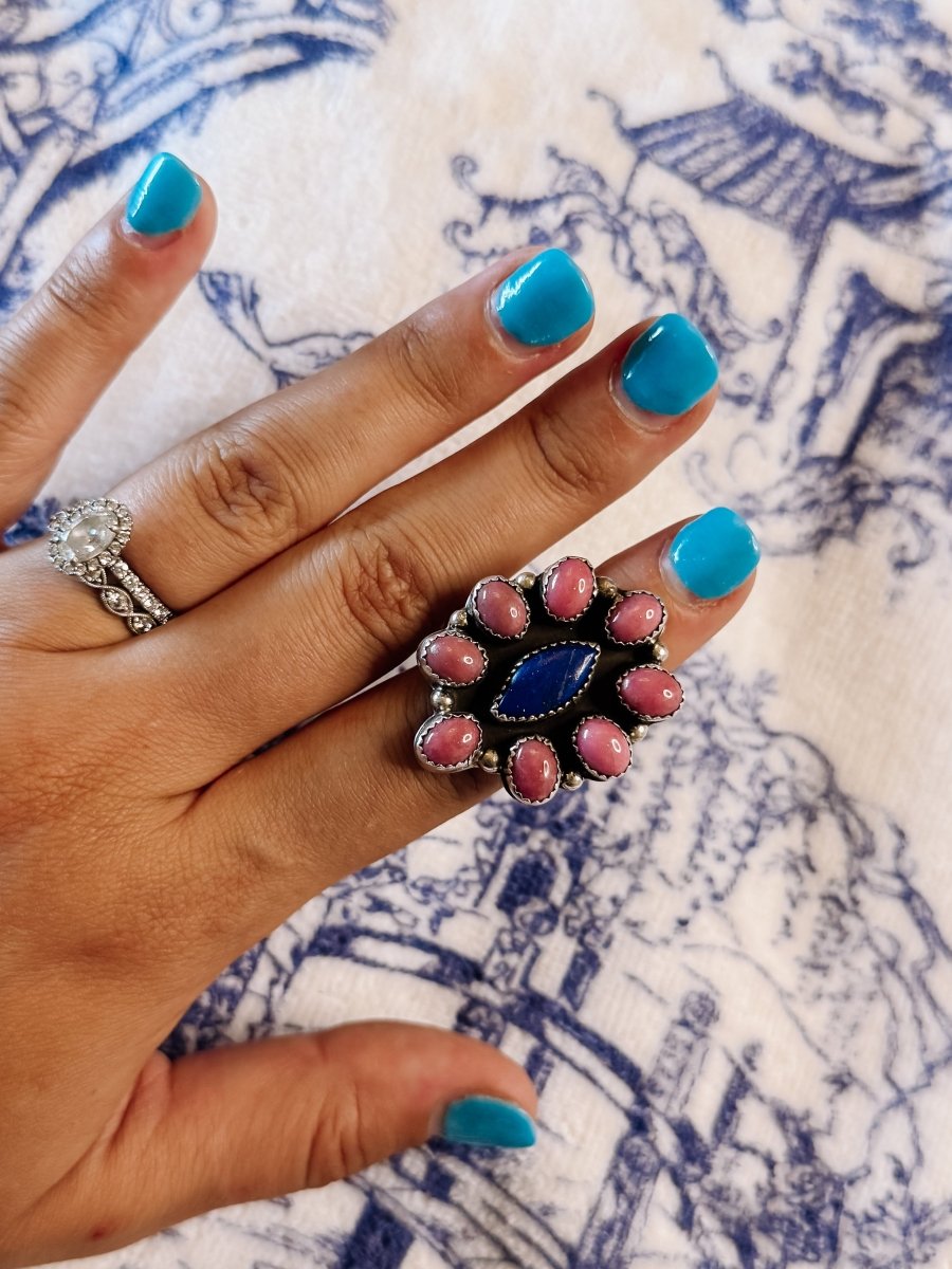 Hemphill Rhodonite + Lapis Cluster Ring - ring - Horseshoe J & Co.