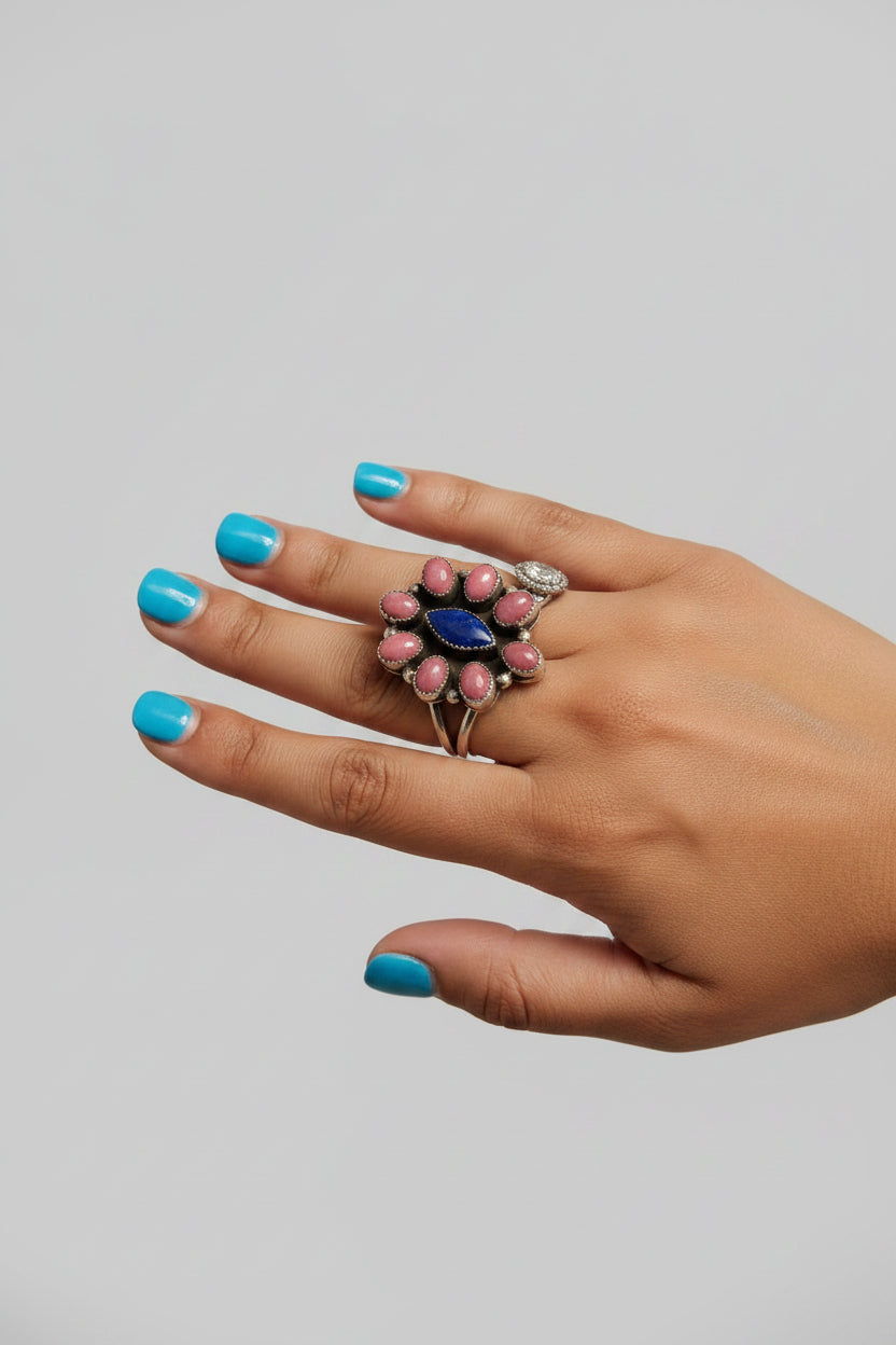 Hemphill Rhodonite + Lapis Cluster Ring - ring - Wooten's