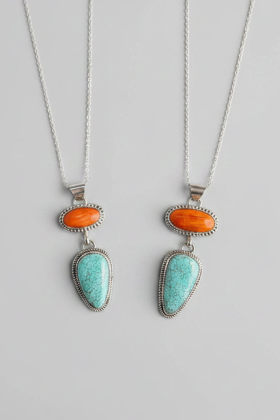 Henderson Orange Spiny Oyster + Turquoise 2 Stone Necklace - Wooten's