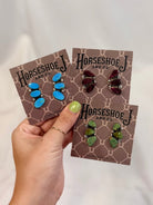 Henry 3 Stone Turquoise/Purple Spiny Oyster Earrings - Horseshoe J & Co.