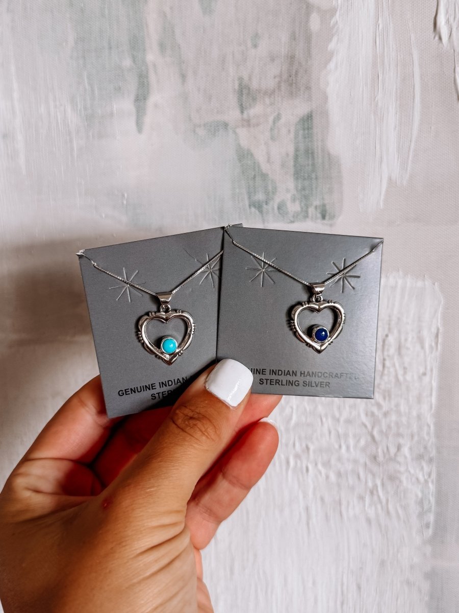 Hico Turquoise or Lapis Heart Necklace - Horseshoe J & Co.